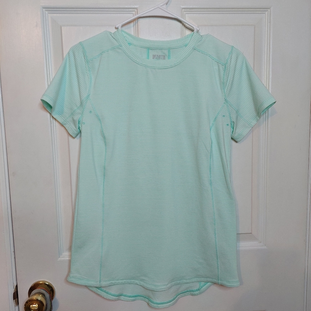 Duluth Trading Co. Green White Striped Pier Genius Short Sleeve Tshirt Size XS
